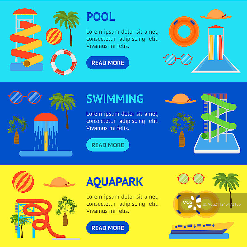 卡通水上乐园游乐场banner横幅套装图片素材