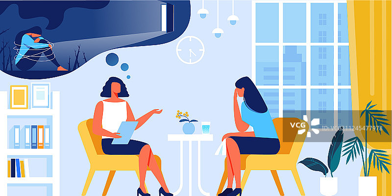 在心理咨询中感到沮丧的年轻女人图片素材