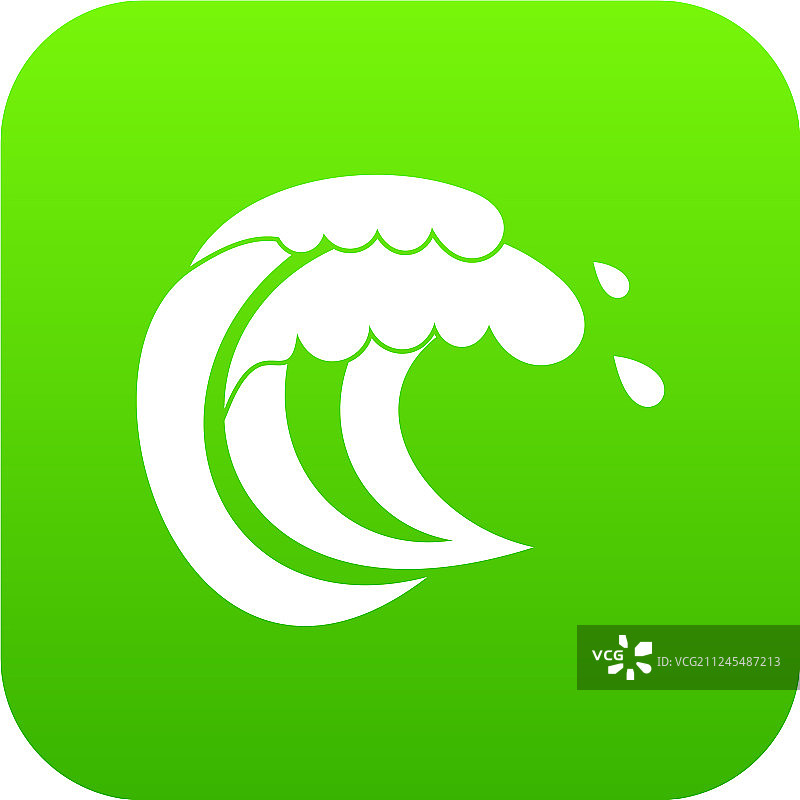 海浪潮汐图标，绿色数码风格图片素材