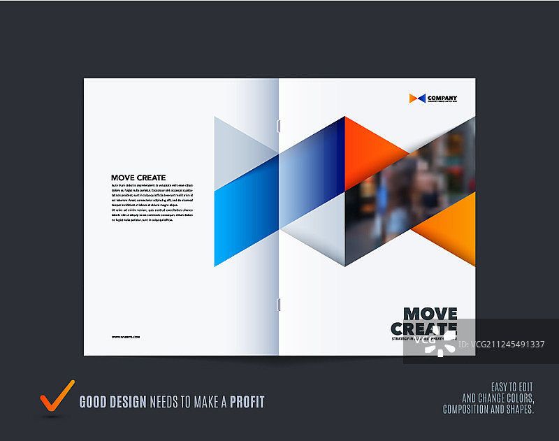 六边形风格抽象双页宣传册设计图片素材