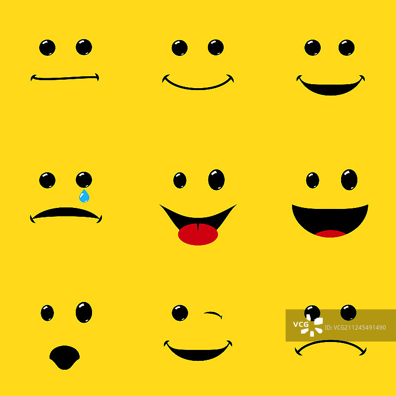 不同情感的笑脸表情包扁平设计图片素材