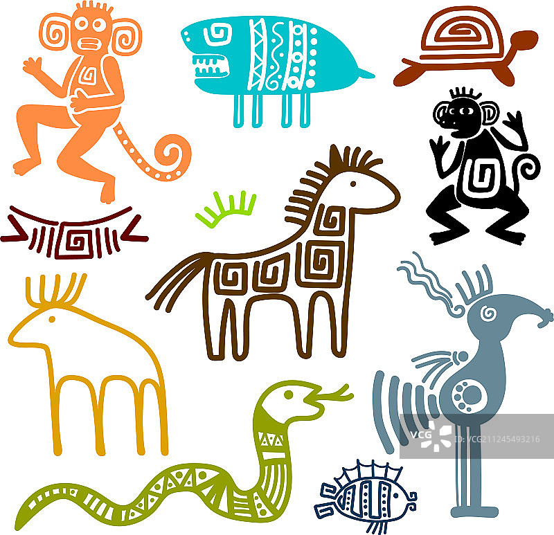 阿兹特克和玛雅古代动物符号图片素材