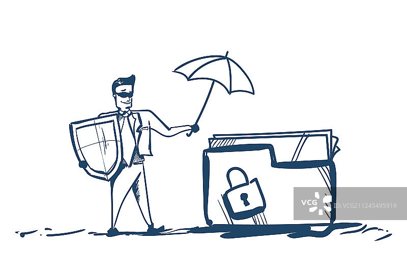 身穿商务套装的男子手持雨伞文件夹图片素材