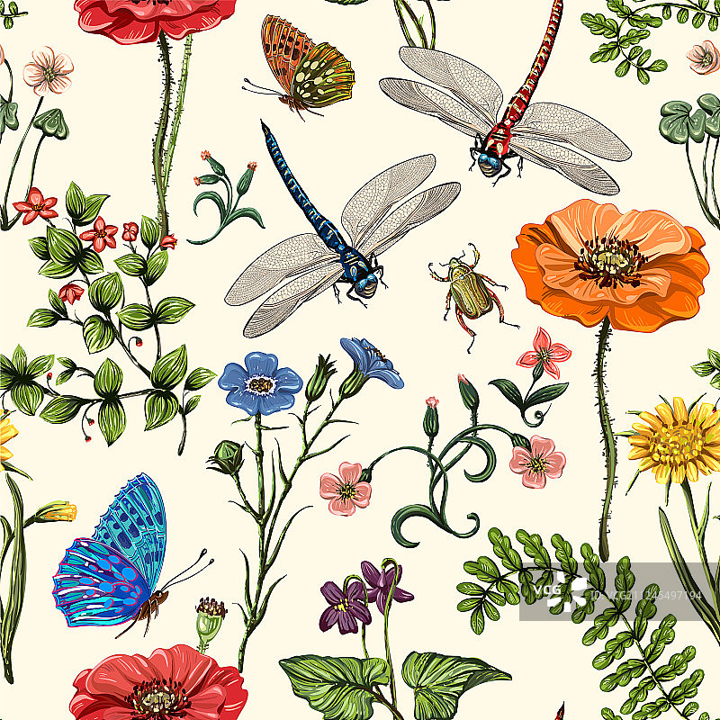 夏日植物无缝图案图片素材