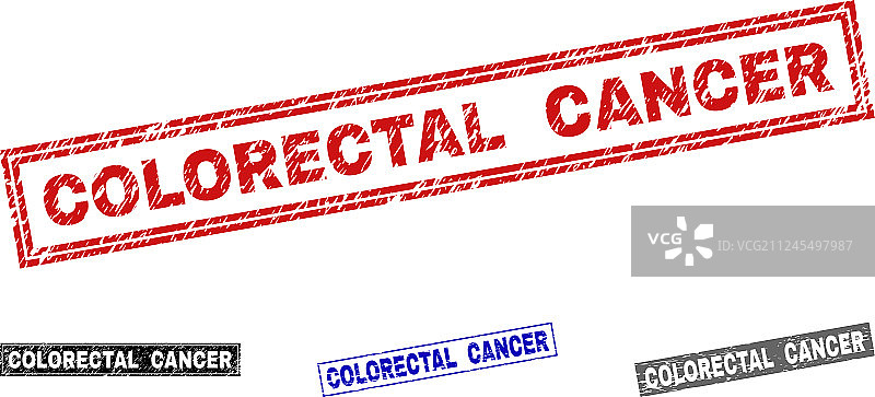 结直肠癌主题的复古刮痕矩形印章图片素材