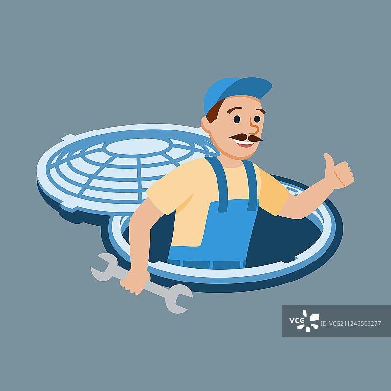 穿制服的男管道工正在检查污水系统图片素材