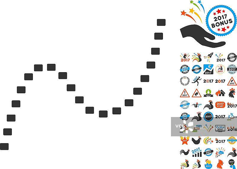 带有2017年奖励符号的点状曲线图标图片素材