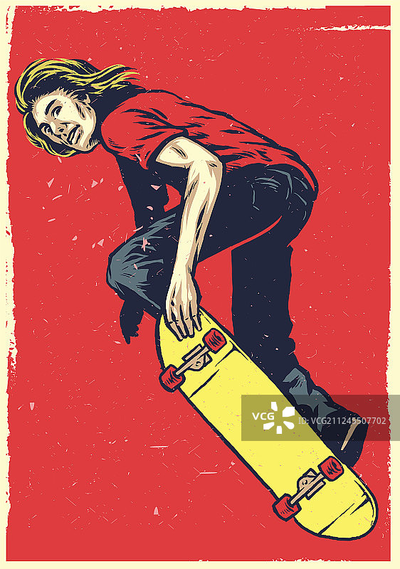 手绘风格滑板运动员图片素材