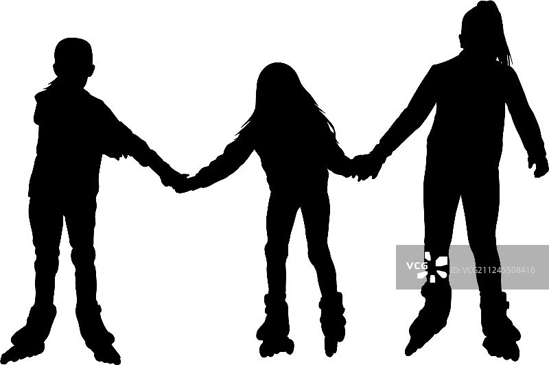 一起轮滑的小女孩剪影图片素材