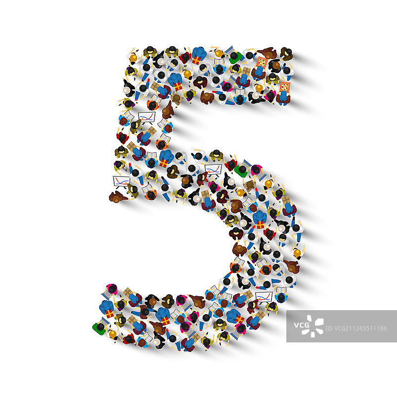 组成数字“5”的大群人图片素材