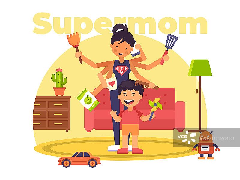 一位超级妈妈的彩色画像图片素材