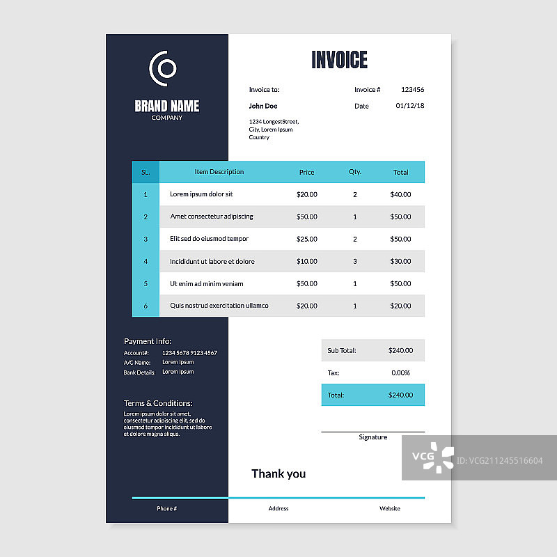 报价单发票布局模板纸图片素材