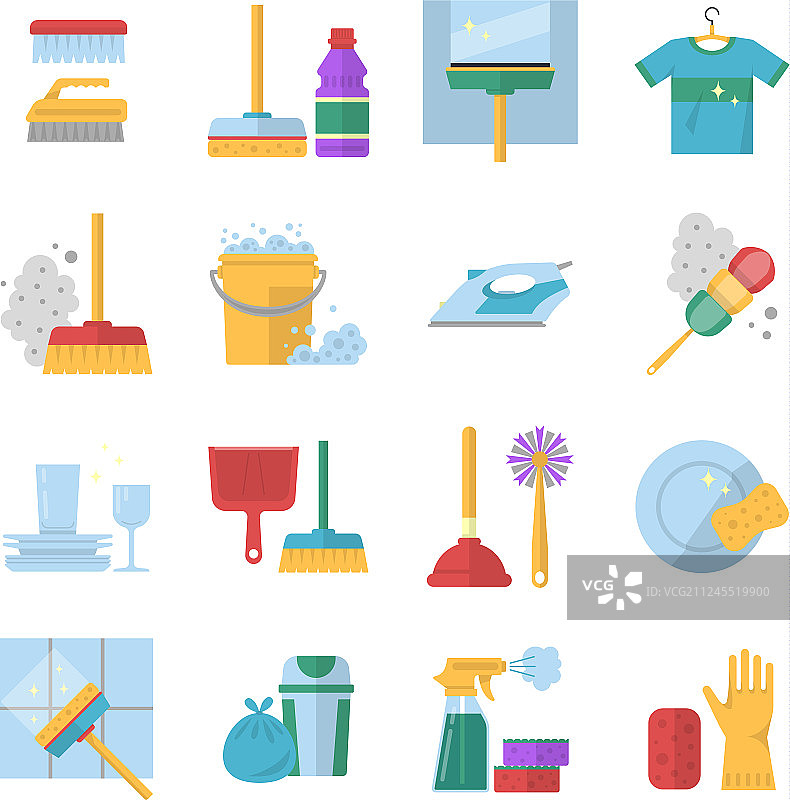清洁服务：不同颜色的工具符号图片素材