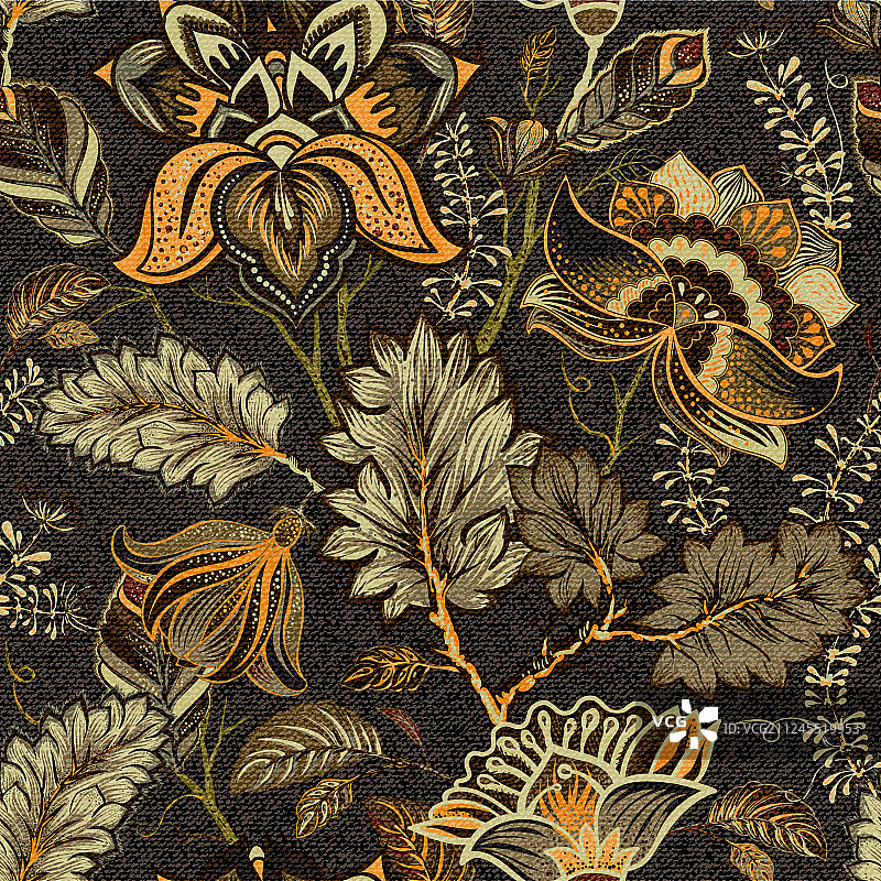 印度风花卉无缝图案纹理效果图片素材