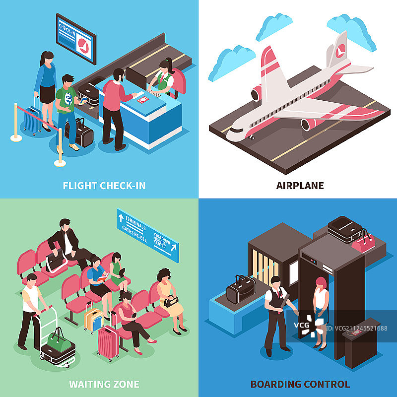 机场出发概念2.5D设计图片素材