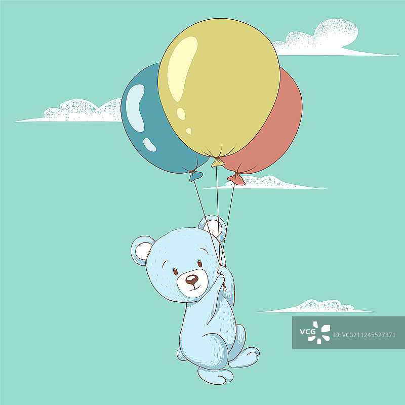 抱着气球飞行的可爱小熊图片素材