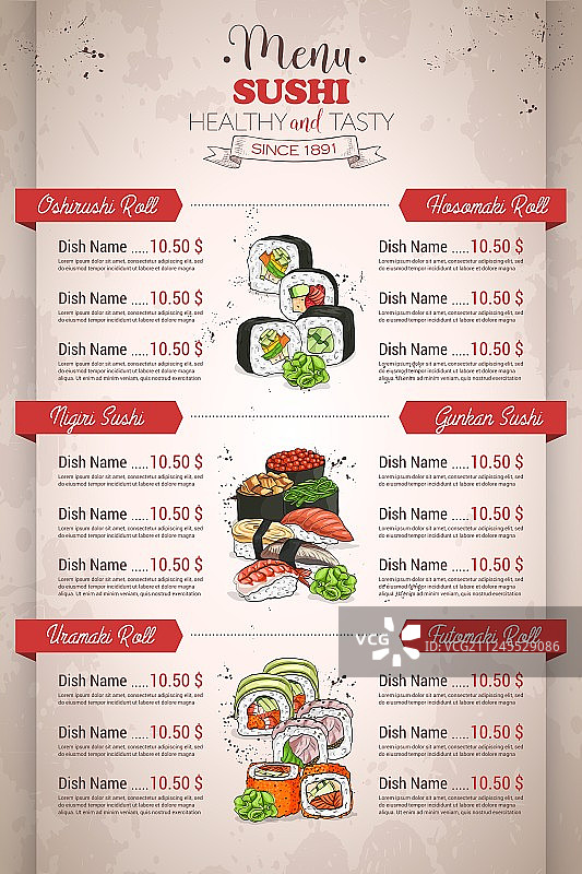 餐厅竖版彩色寿司菜单图片素材