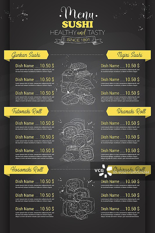 餐厅竖版彩色寿司菜单图片素材