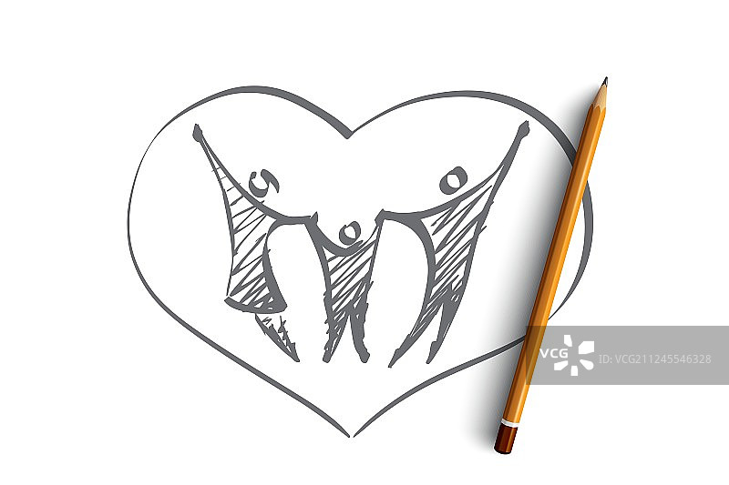 手绘家庭与爱心儿童图片素材