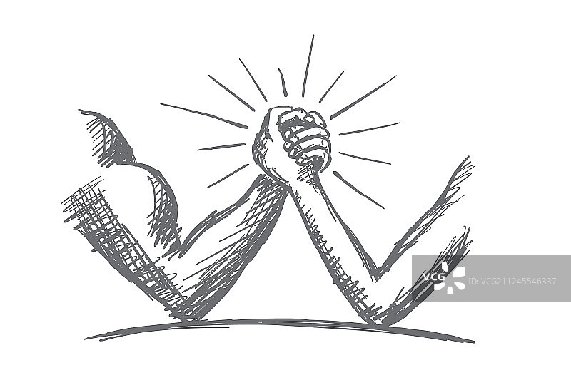 手绘强者与弱者之间的掰手腕图片素材