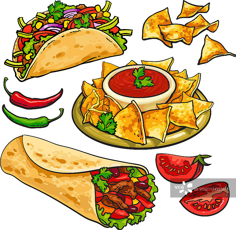 墨西哥传统食物：卷饼和塔可图片素材