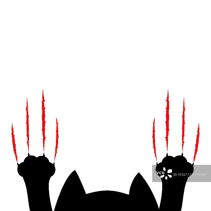 卡通黑猫爪印和头部轮廓图片素材