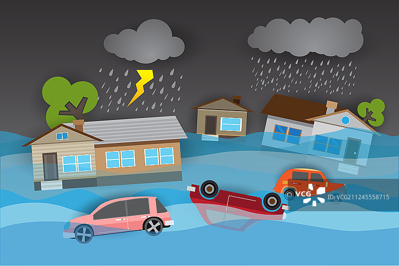 城市街道洪水图片素材