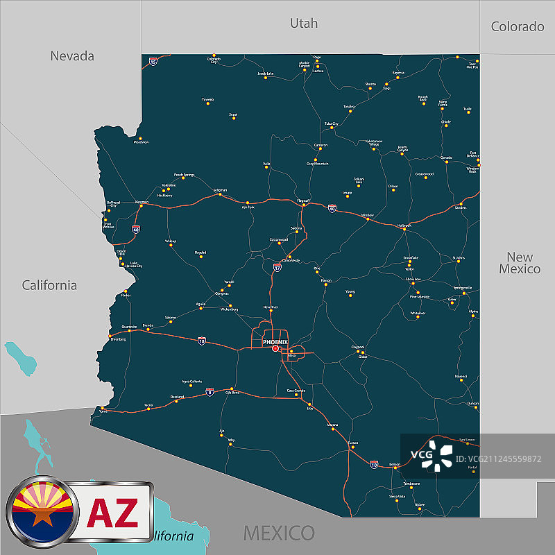 美国亚利桑那州地图图片素材