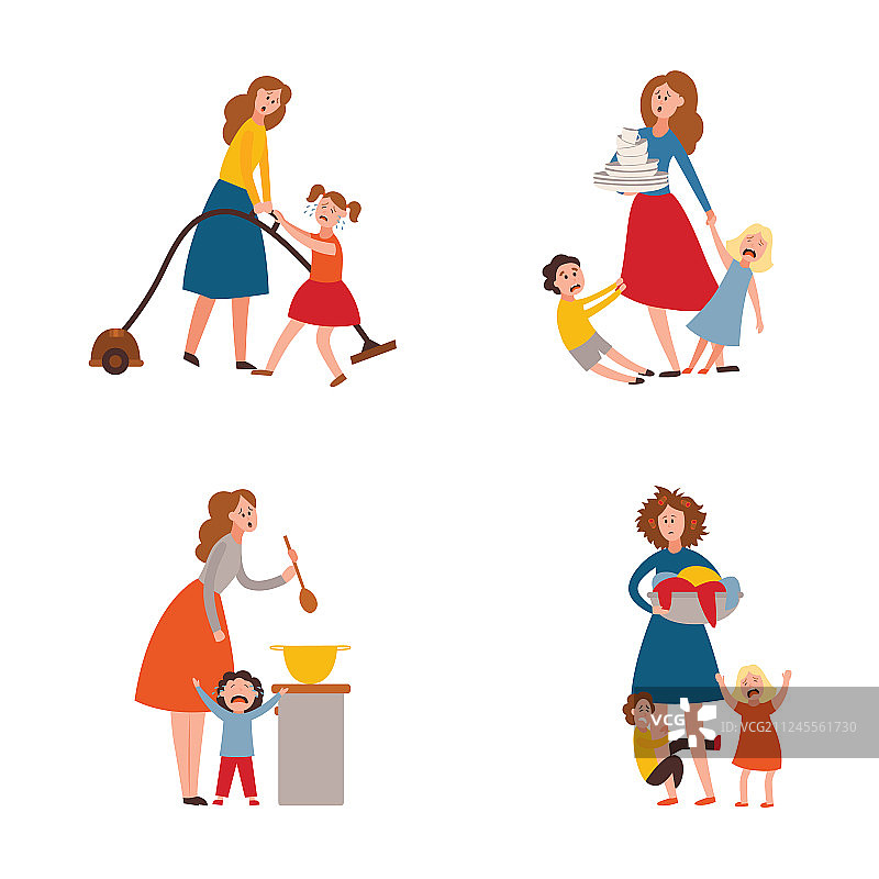 育儿问题大家庭疲惫的父母图片素材