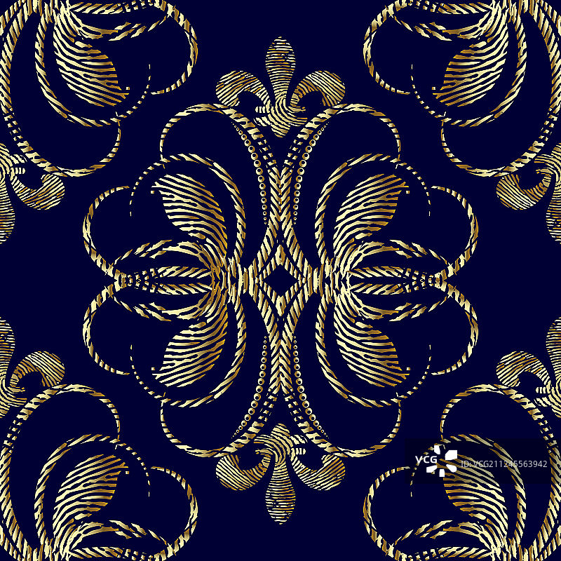 巴洛克风格3D刺绣无缝图案图片素材