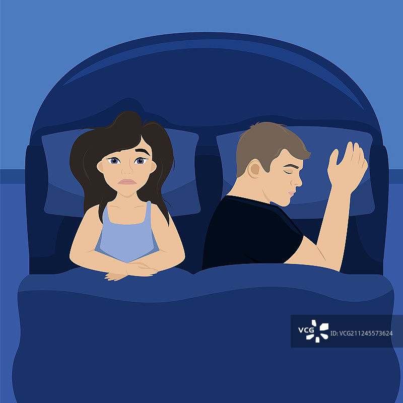 妻子和丈夫在床上失眠图片素材