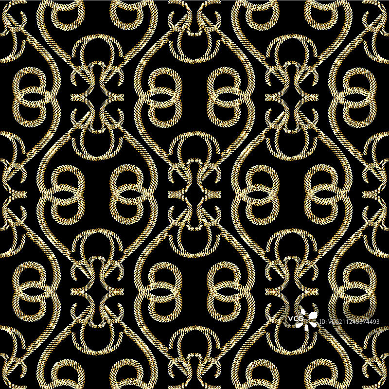 复古金色刺绣风格3D大马士革无缝图案图片素材