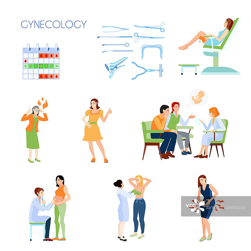 妇科扁平图标集图片素材