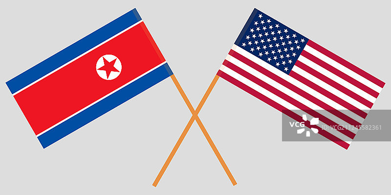朝鲜和美国国旗，灰色背景图片素材