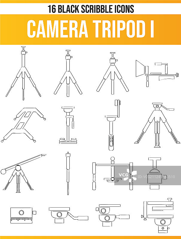 涂鸦黑色图标设置相机三脚架图片素材