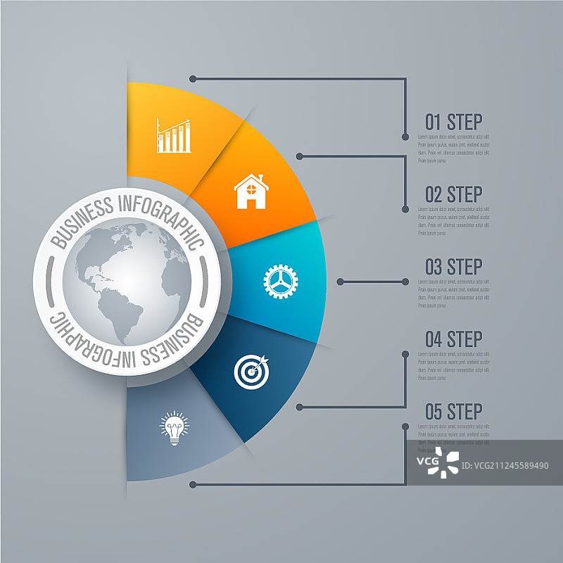 包含五个步骤的设计信息图表模板图片素材