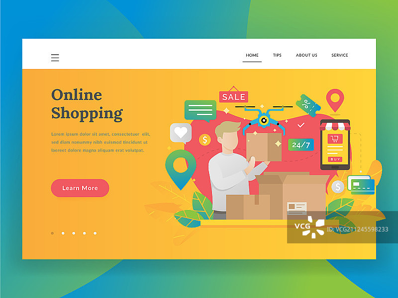 在线购物现代扁平设计概念图片素材