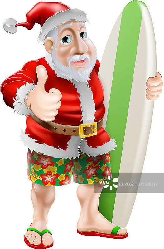 点赞的冲浪圣诞老人图片素材