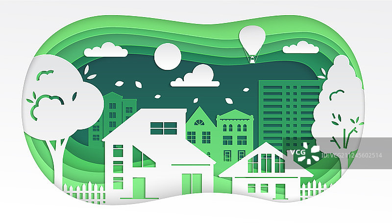 现代剪纸小镇图片素材