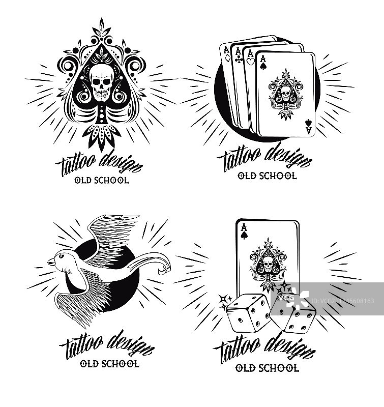 黑白纹身设计徽章合集图片素材