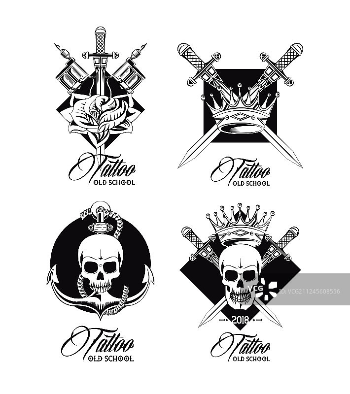 黑白纹身设计徽章合集图片素材