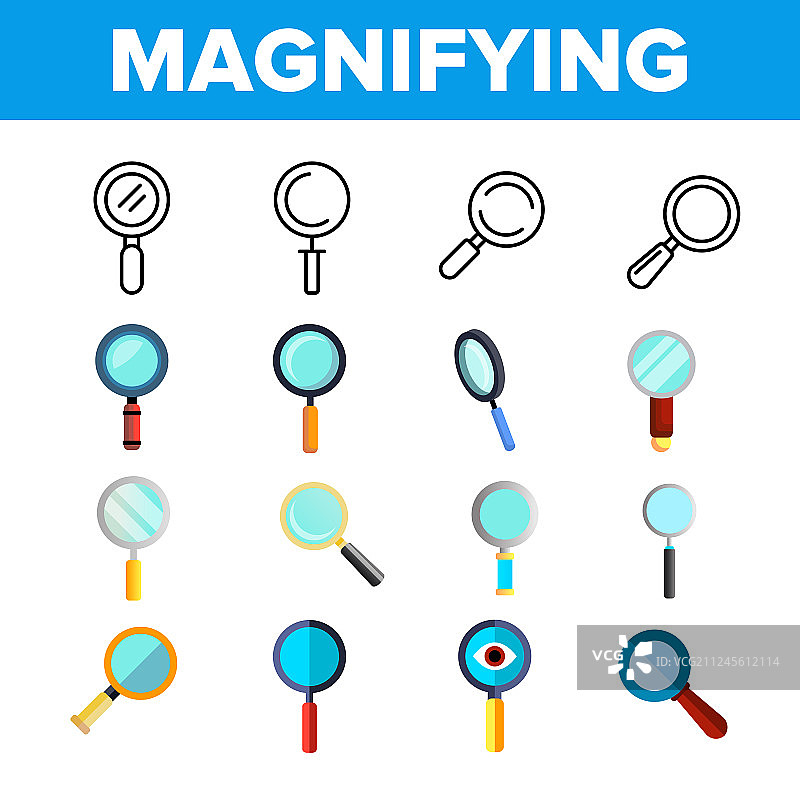 放大镜线性图标集图片素材