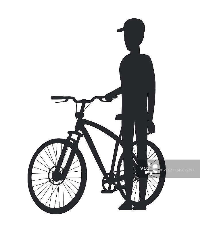 骑行概念图标：戴帽子的男子骑自行车图片素材