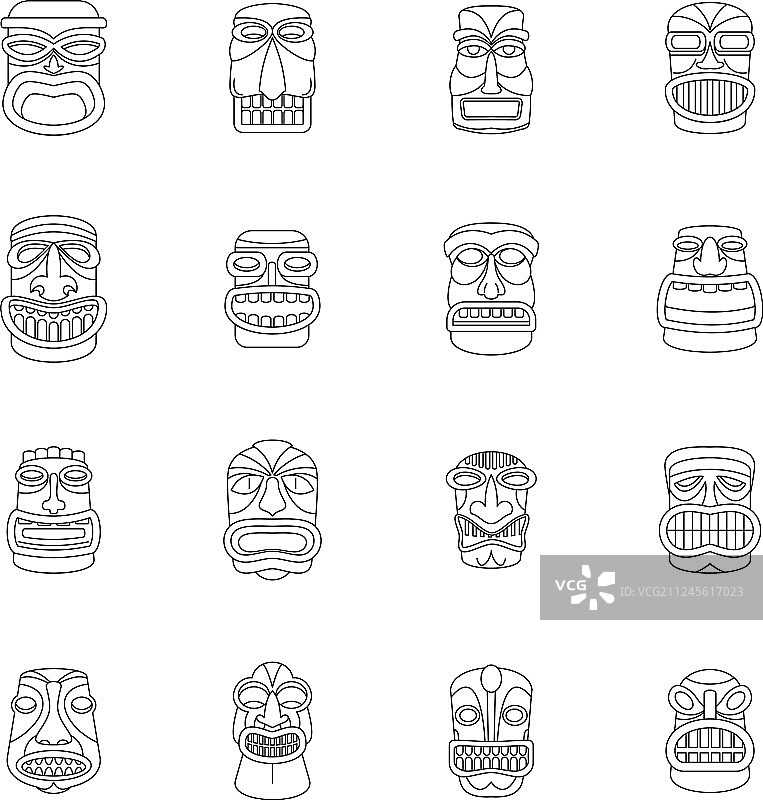 提基偶像阿兹特克夏威夷图标轮廓风格图片素材