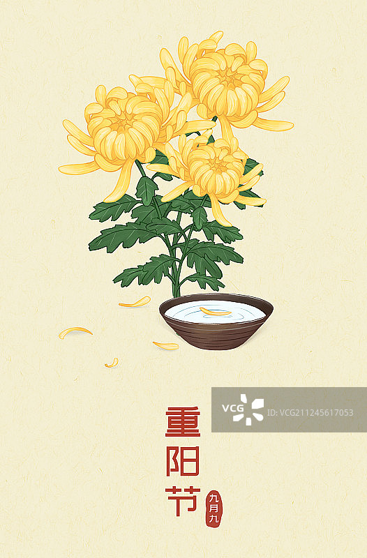 九月九日重阳节赏菊祭祖节日手绘插画图片素材
