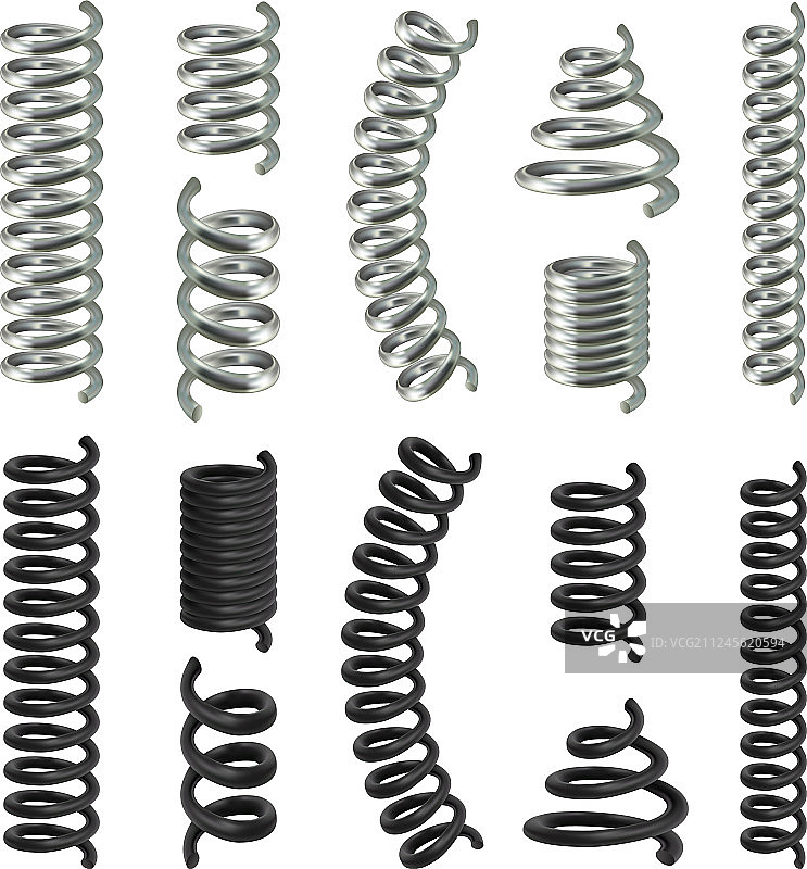 逼真的螺旋弹簧电缆模型套装图片素材
