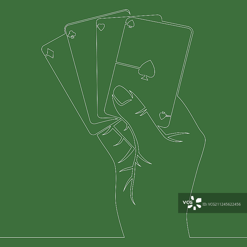Aces纸牌的连续线条手绘图片素材