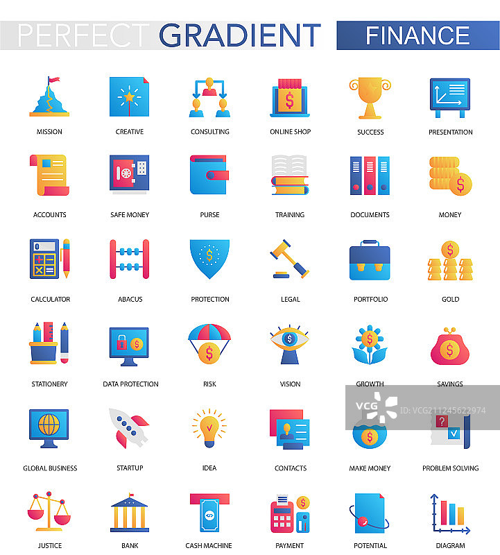 潮流扁平渐变金融素材套装图片素材