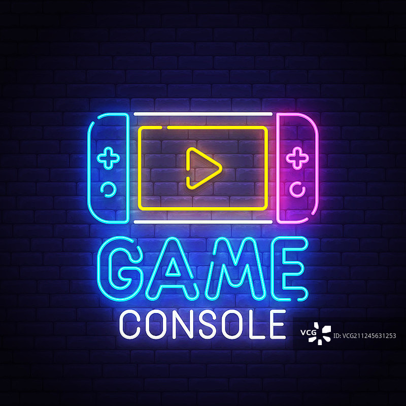 游戏机霓虹灯标志图片素材