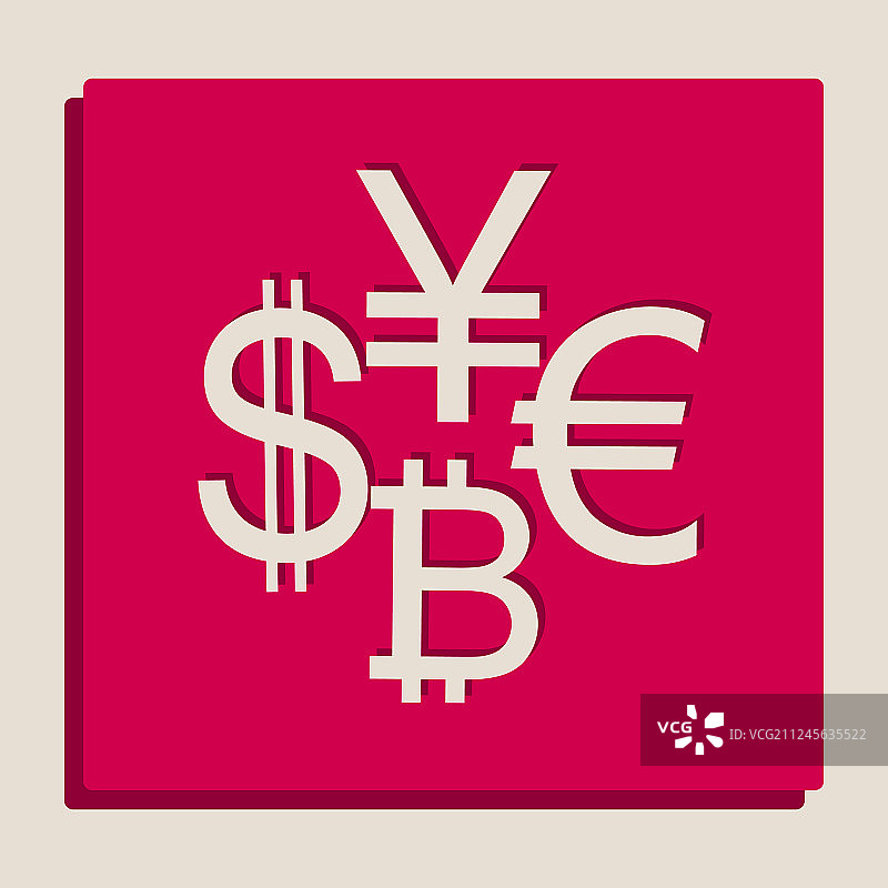货币符号集合：美元、欧元、比特币图片素材